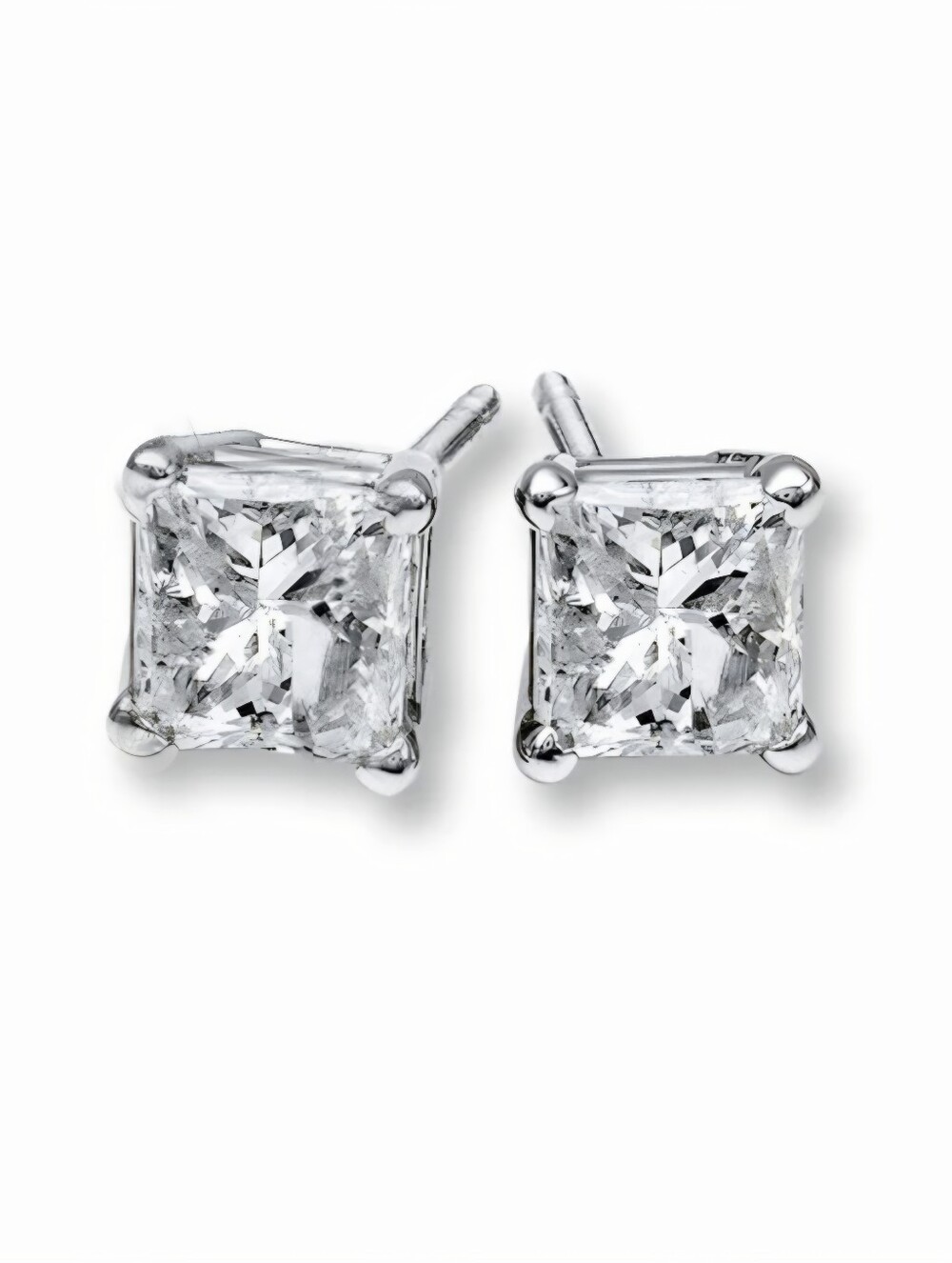 Natural Diamond Earrings 3/4 Ct tw Princess-cut 14k White Gold